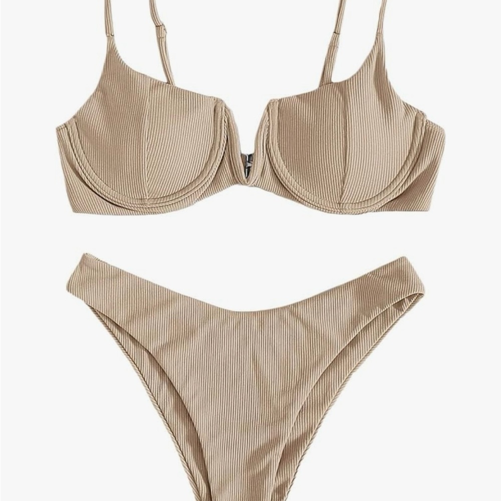 Tan Ribbed Bikini Set